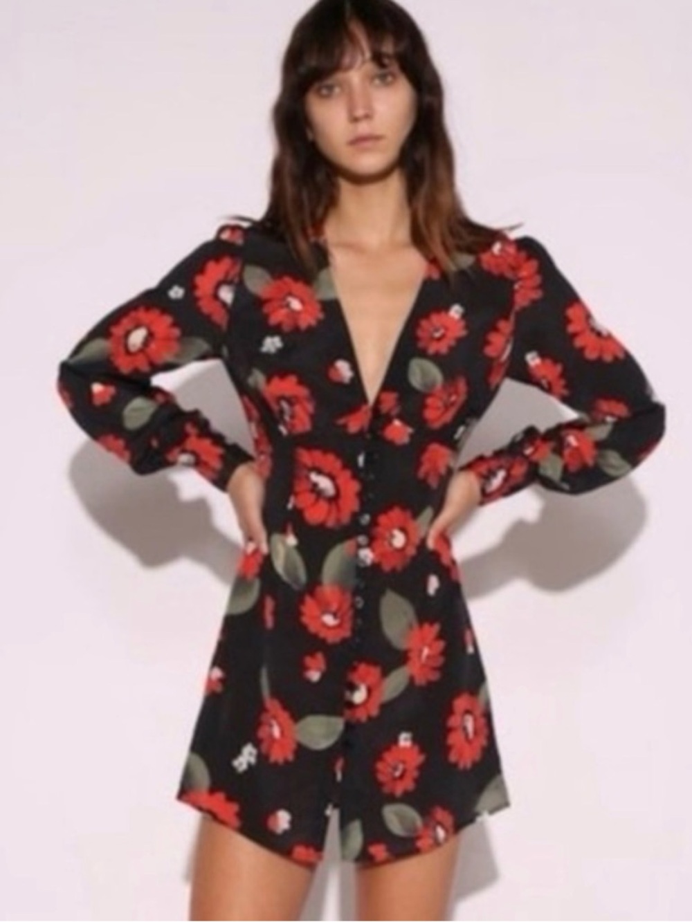 Realisation Par Black Mini Dress with Red Floral Print